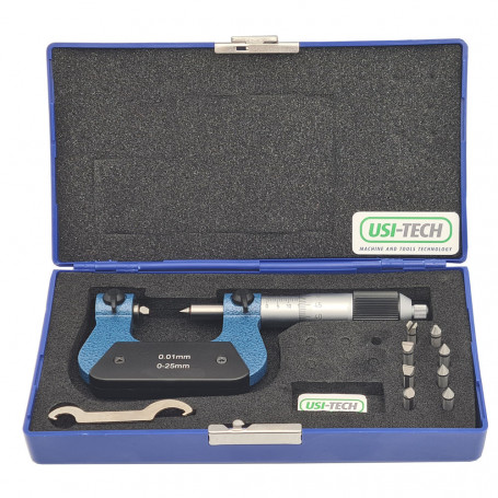 Outside micrometer for thread with measuring inserts for metric and UN thread