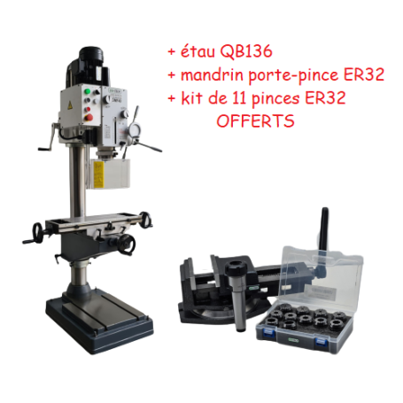 Drilling & milling machine + vise QB136+ chuck ER32+ kit 11 collets ER32