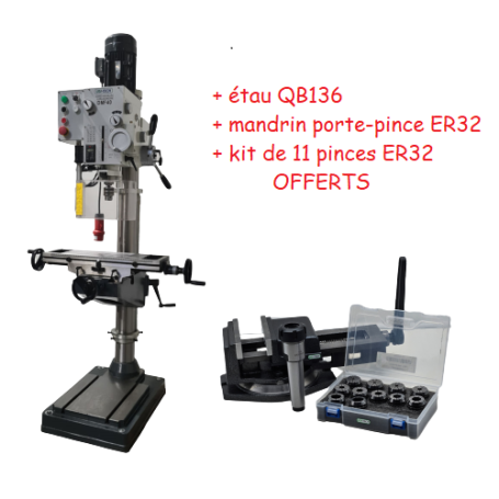 Perceuse à colonne avec boite de vitesse  avec  avance automatique +étau QB160  et mandrin porte-pince ER