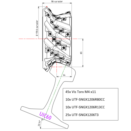 1/20 rail head diabolo milling cutter profile UIC60 PRICE ON REQUEST