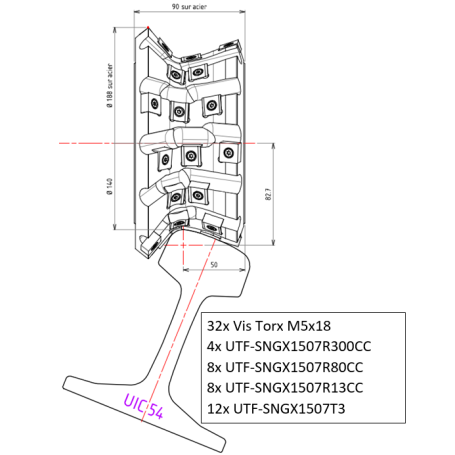 1/20 rail head diabolo milling cutter profile UIC54 PRICE ON REQUEST