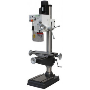 Column drilling machine with gearbox and cross table